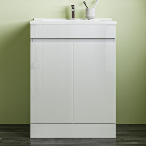 800x600mm Bathroom White Vanity Unit With Storage Space Soft Close Doors Thin Ceramic Basin