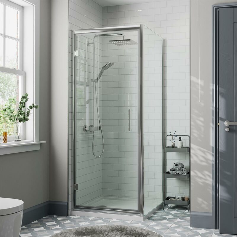 800x800mm Framed Hinged 8mm Shower Enclosure Door Side Panel Walk-In Tray Waste