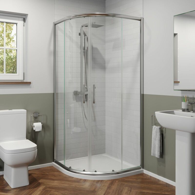 800x800mm Quadrant Shower Enclosure 6mm Glass Walk In Cubicle Framed Tray Waste - Clear