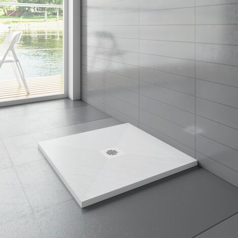 800x800x30mm Quadrat Weiß Schiefereffekt Duschwanne mit Ablaufgarnitur plastik Ablaufabdeckung