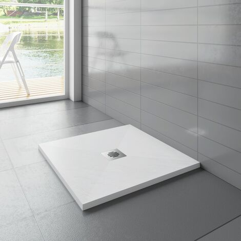Bad 30mm Höhe Quadrat Duschtasse Weiß Schiefereffekt Duschwanne ohne Ablaufgarnitur Brausewanne Für Duschkabine