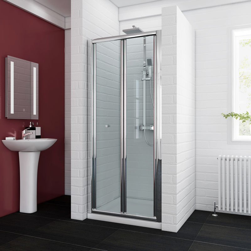 Elegant - 800x900mm Bifold Shower Enclosure Reversible Folding Glass Shower Cubicle Door with Shower Tray Set