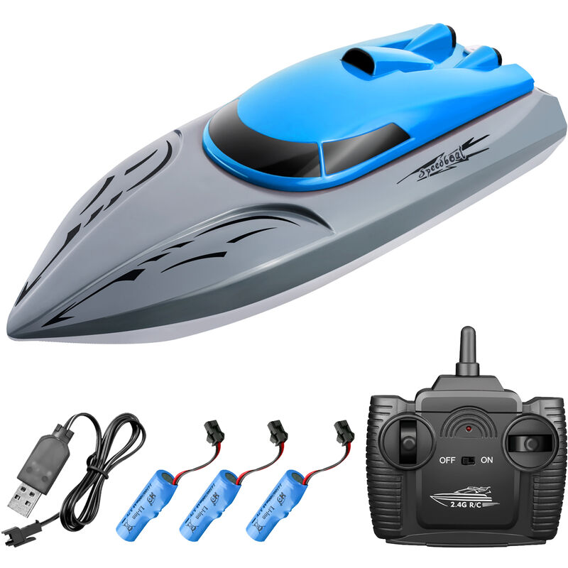 

806 2.4G RC Barco Barco de control remoto 20 KM / h Juguete impermeable de alta velocidad Barco RC Barco de carreras Regalo para ninos, Azul, azul 3