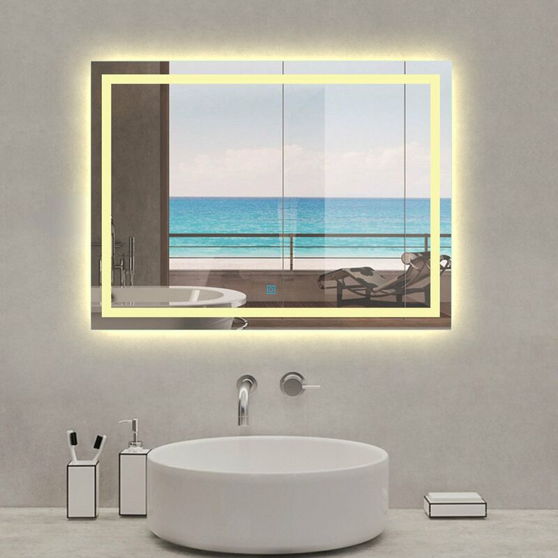 

80X60cm Espejo de Baño con Iluminación LED Espejo Moderno de Baño con Interruptor Táctil ,Antiniebla,Luz cálida 3800k