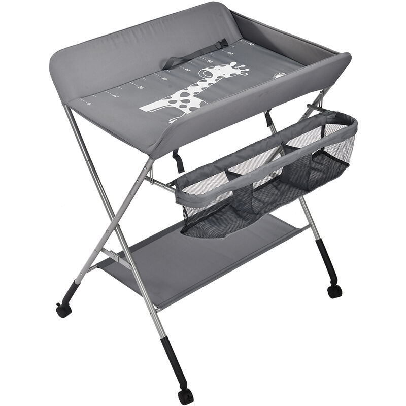 baby changing table,table à langer bébé pliante avec panier de rangement à côté structure en fer charge,80×65×99cm,gris foncé