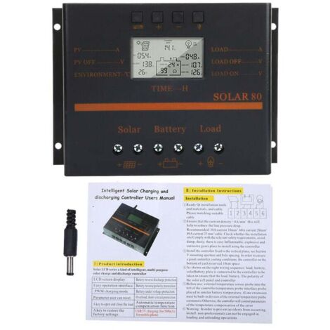 80A Auto-PWM-Solarladeregler für 12V/24V-Module, LCD-Display (Modell Solar80)