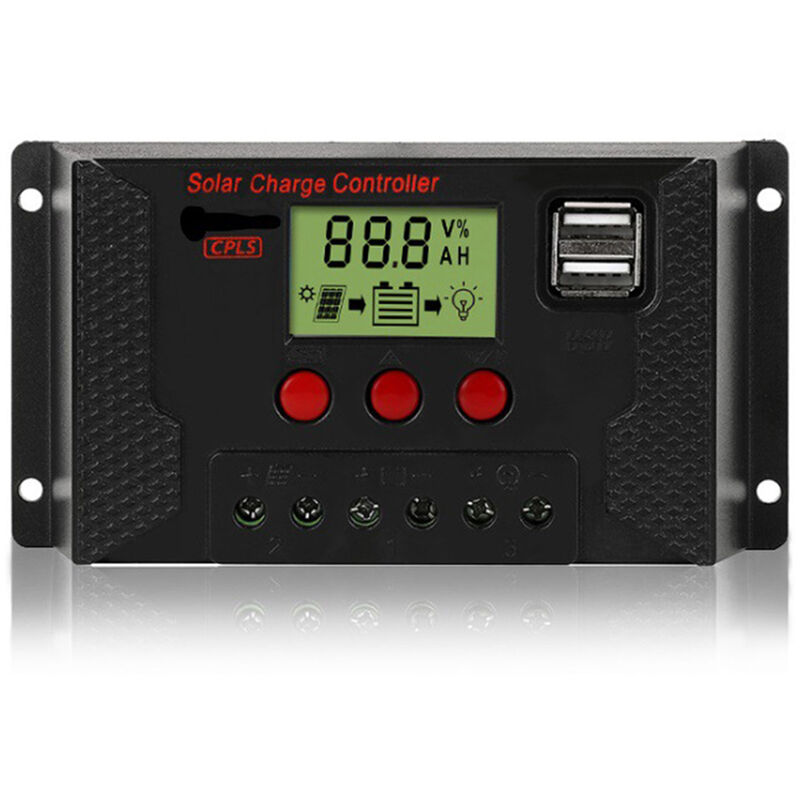 

80A controlador de carga solar, panel solar de 12V / 24V ajustable Pantalla LCD de panel de bateria solar del regulador con doble puerto USB, carga