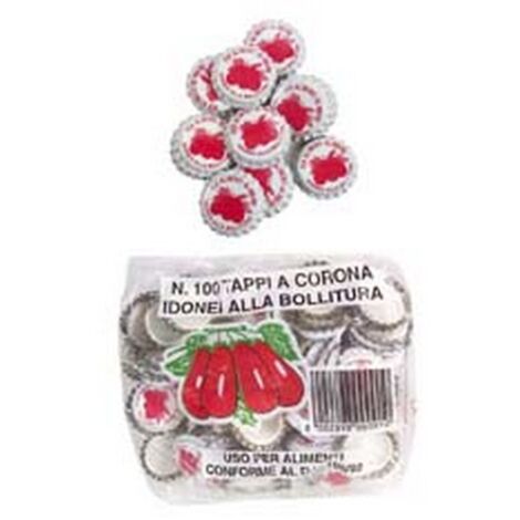80BS TAPPO A CORONA POMODORO  mm.26,5 in busta da pz.100 guarnizione interna resistente ad alte temperature