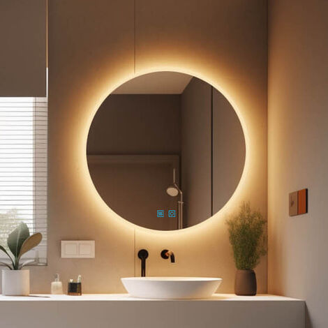 80cm Badspiegel mit Beleuchtung Rund LED Wandspiegel Badezimmerspiegel mit Touch und 3 Lichtfarbe Dimmbar
