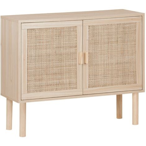 SWEEEK 80cm cabinet with wood and rattan decor with 2 doors, Camargue, Natural, 80x30x68 cm