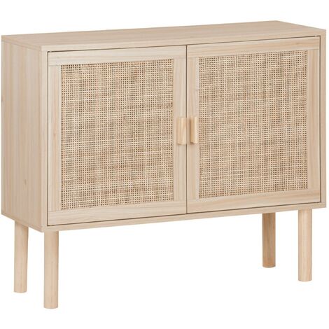 80cm cabinet with wood and rattan decor with 2 doors Natural 80x30x68 cm - Camargue
