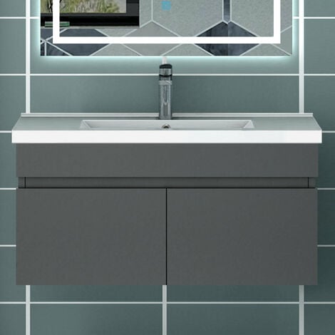 OCEAN SANITAIRE 80cm Ensemble de meubles de salle de bain anthracite avec 2 portes