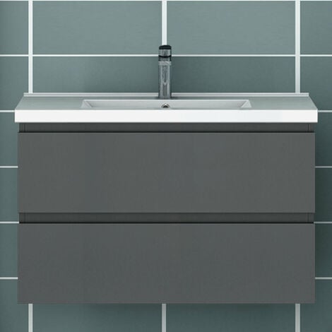 OCEAN SANITAIRE 80cm Ensemble de meubles de salle de bain anthracite avec 2 tiroirs