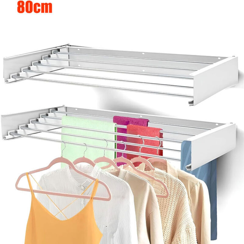 80cm Etendoir à Linge - Fixation Murale - Rétractable - Étendoir à Linge Pliable pour l'intérieur ou l'extérieur - Économie d'espace 80cm Etendoir à Linge - Fixation Murale - Rétractable - Étendoir à Linge Pliable pour l'intérieur ou l'extérieur - Économie d'espace