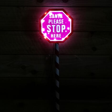 80cm Premier Christmas Outdoor Santa Stop Here Sign with Warm White LEDs