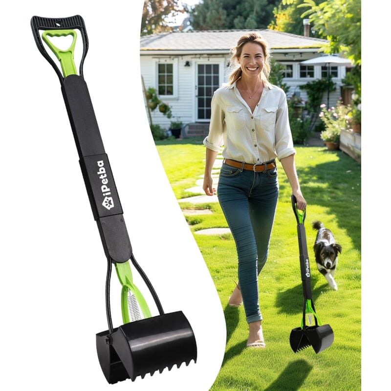 80cm Ramasse Crotte pour Chien Manche Long sans Se Pencher Pelle a Crotte pour Chien Pliable Dog Pooper Scooper pour Gravier, Terre, Herbe