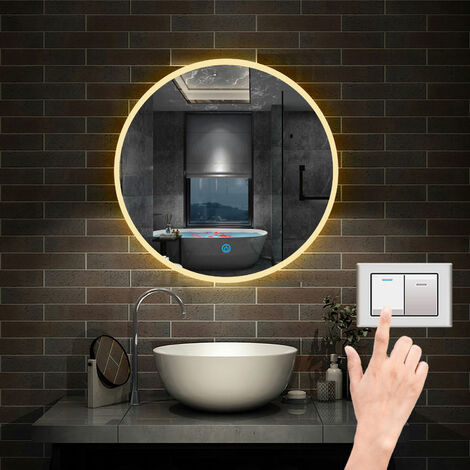 80cm Rund LED Spiegel Touch Schalter/Wandschalter + drei Farbe Dimmbar + Helligkeit Memory Funktion +  Beschlagfrei