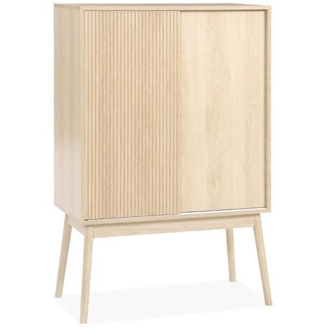 SWEEEK 80cm scandi style wine and dinnerware cabinet, Linear, Natural, 80x39.5x120 cm