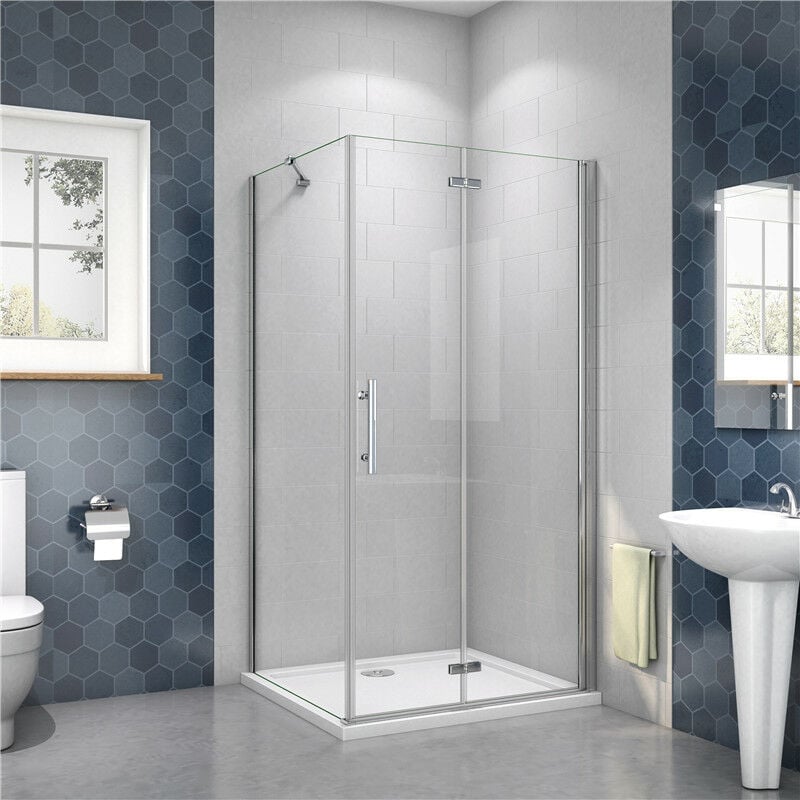 100cm Tür x 76cm Seitenwand xH.185cm 6mm nano glas Falttür Drehtür