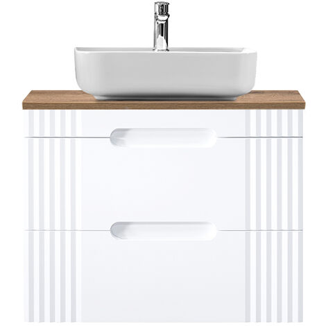 80cm Waschtischunterschrank mit Aufsatzwaschbecken FAIRFIELD-56 weiß mit Eiche Nb., 80,4/78,5/46 cm