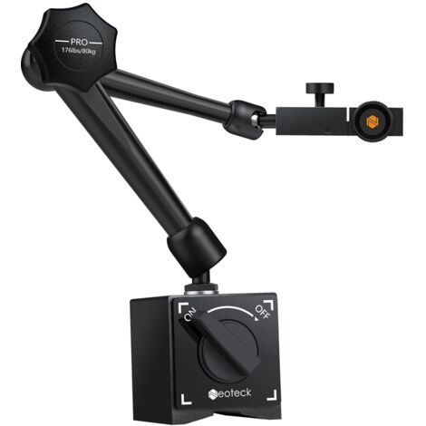 80KG Base Magnétique avec Bras Articulé pour Indicateur Numérique ou à Cadran – Support en Acier avec Interrupteur ON/OFF – Pour Usinage et Mesure de Précision - Noir