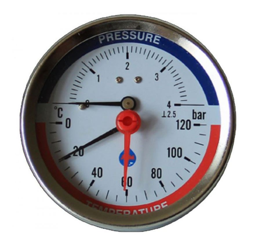 80mm Dial 0-120c 0-4 Bar Rear Entry Temperature Pressure Gauge 1/2inch Bsp Thermomanometer