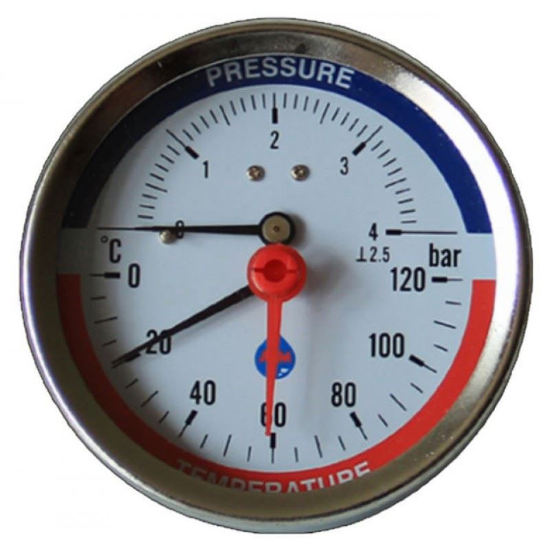 80mm Dial 0-120C 0-2,5 Bar Rear Entry Temperature Pressure Gauge 1/2 Inch BSP Thermomanometer