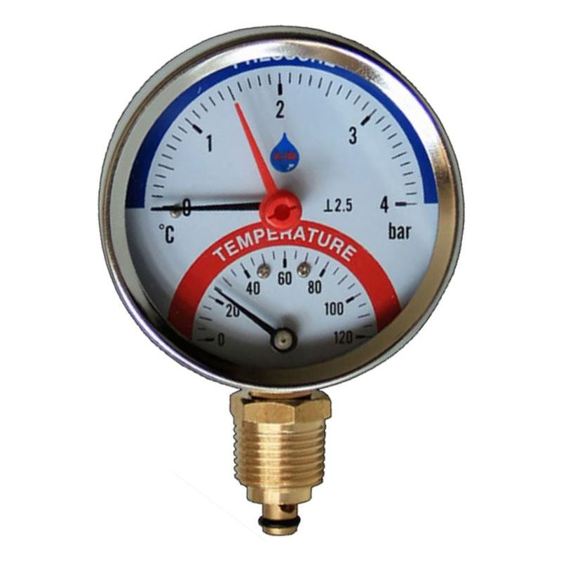 80mm Dial 0-120C 0-2,5 Bar Side Entry Temperature Pressure Gauge 1/2 Inch BSP Thermomanometer