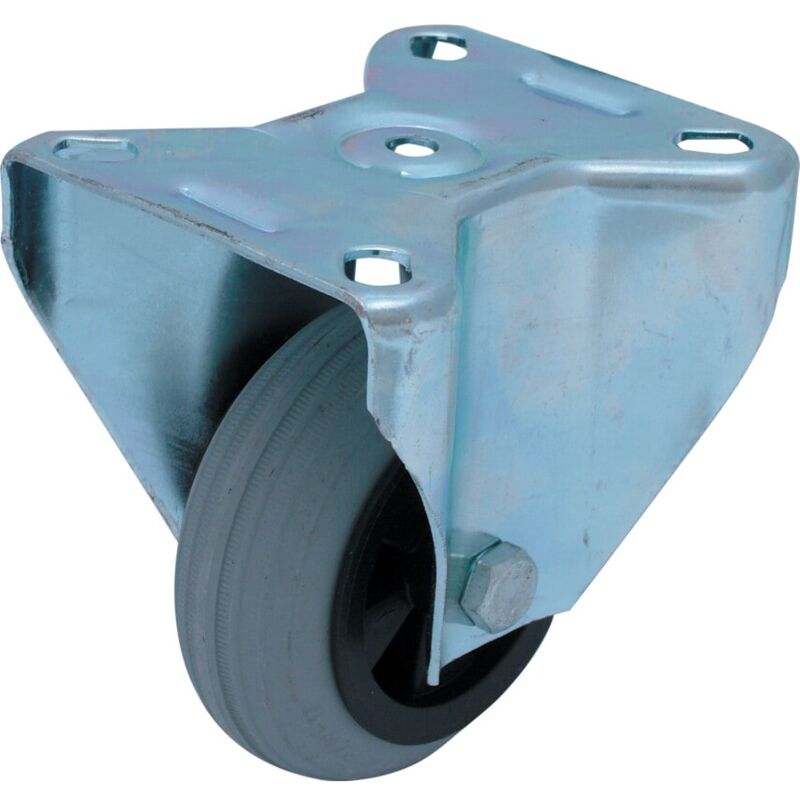 80mm t/p Fixed Castor (Zinc) Grey Rubber Tyre - Atlas Workholders