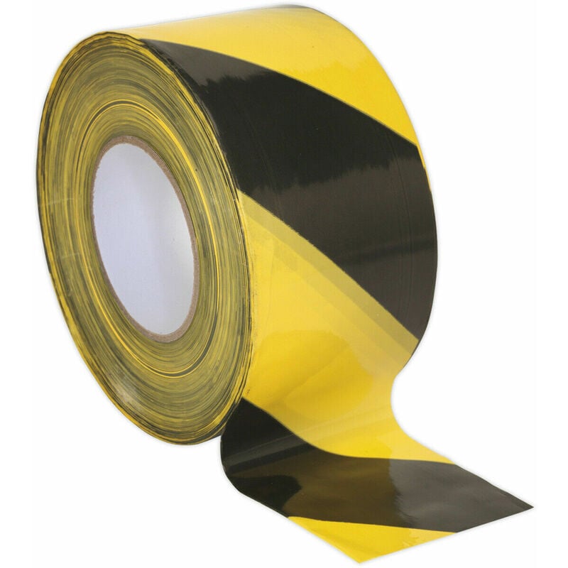 Loops - 80mm x 100m Black & Yellow Non-Adhesive Barrier Tape - Hazard Warning Safety