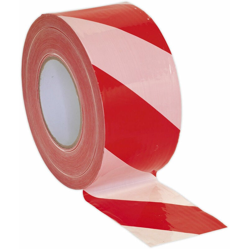 Loops - 80mm x 100m Red & White Stripe Non-Adhesive Barrier Tape - Hazard Warning Safety