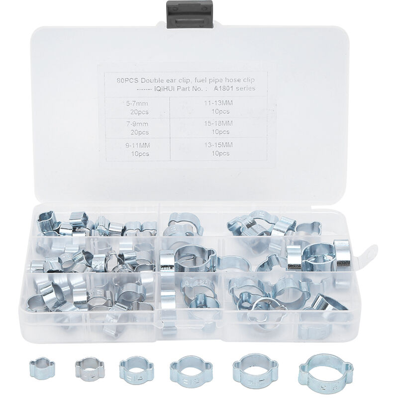 80pcs collier de serrage de carburant à double oreille pince véhicule 360 ° conception 6 tailles - Eosnow