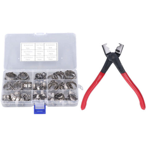 80PCS Kit d'assortiment de pinces à tuyau Colliers de serrage à une oreille en acier inoxydable avec pince de serrage
