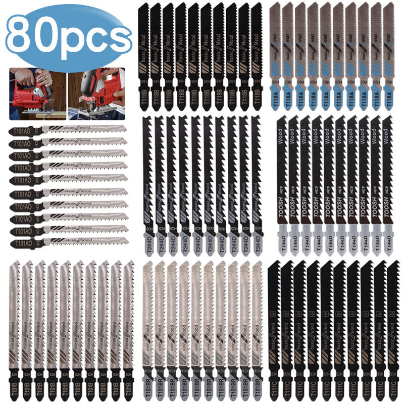 80pcs Lames de Scie Sauteuse à Tige en t , Fabriquées en hcs/hss, avec étui de rangement pour la coupe du bois, du plastique et du métal