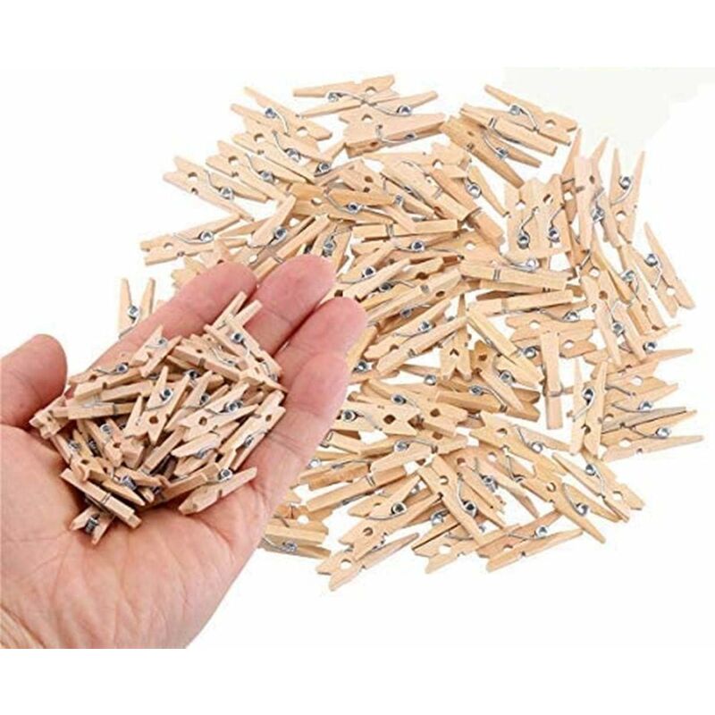 

80pcs Mini conectores Jack Clips, 25MM Clavijas de madera para ropa Clips de ropa natural, Yute natural para tarjetas de fotos Boda DIY Scrapbooking