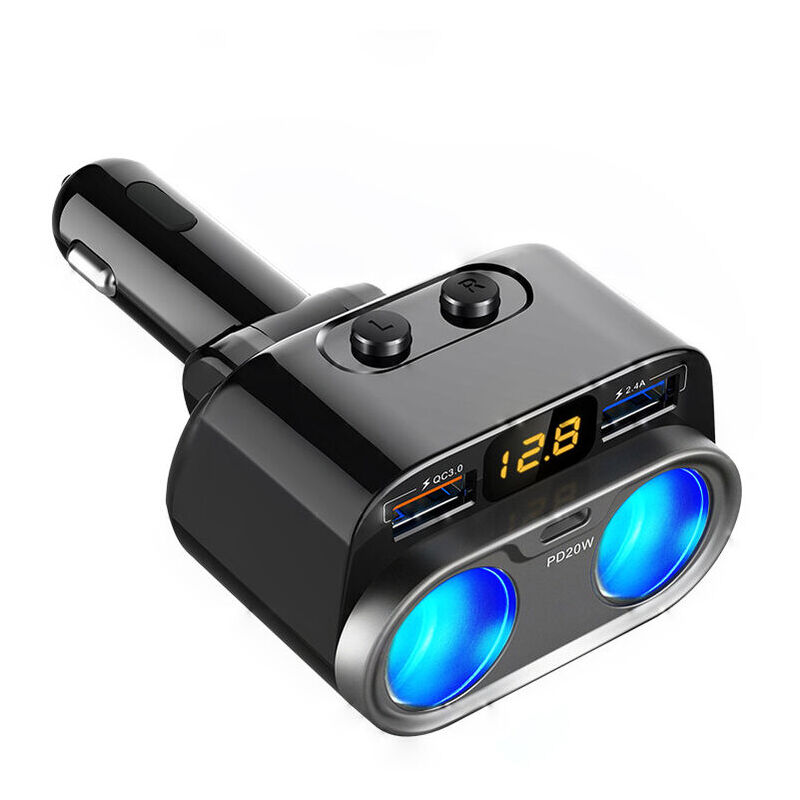 Serbia - 80W Allume Cigare usb Adaptateur 2 Prise, 3 Ports avec QC3.0 & pd 3.0 12V/24V dc Multiprise Chargeur Allume Cigare avec Affichage led de