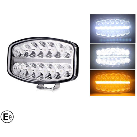 80W LED Лед Фар Халоген с DRL дневни светлини габарит бяло - оранжево неон ефект 24,5см x 13,9см, 4100lm, 12V - 24V, E-M