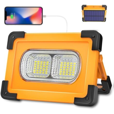 80W Projecteur LED Rechargeable 4 Modes Super Brillant Lampe de Travail Projecteur LED Portable avec Pannea Solaire Lampe Chantier pour Chantier, Camping, Pêche, éparation de voiture, Bricolage