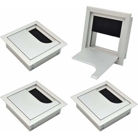 80x 80mm Cache-conduit de câble carré pour organisateur de cordon de bureau encastré pour meubles Aluminium anodisé argent Cache-câble pour conduit de câble Lot de 4