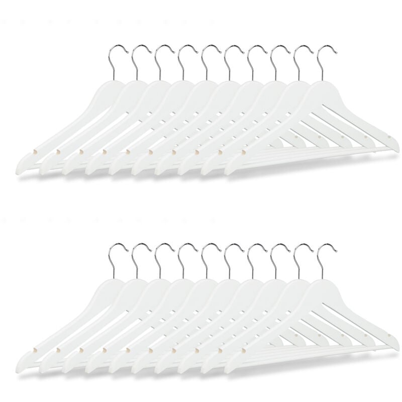 40x cintres en bois classiques pour manteaux pantalons vêtements, Pivotant sur 360°, HxL 23x44 cm, blanc