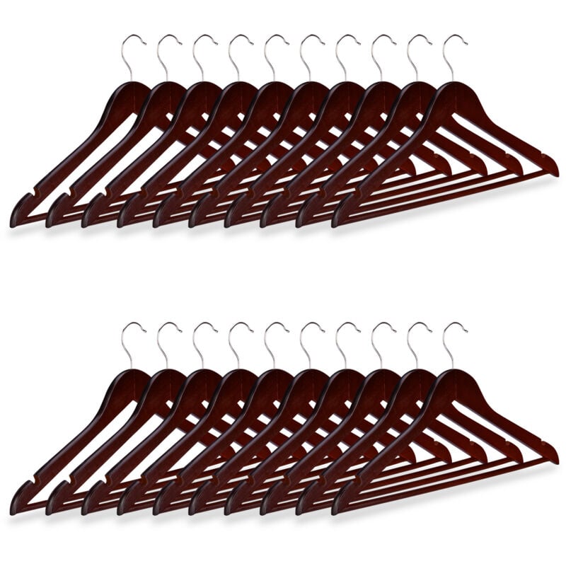 40x cintres en bois classiques pour manteaux pantalons vêtements, Pivotant sur 360°, HxL 23x44 cm, marron