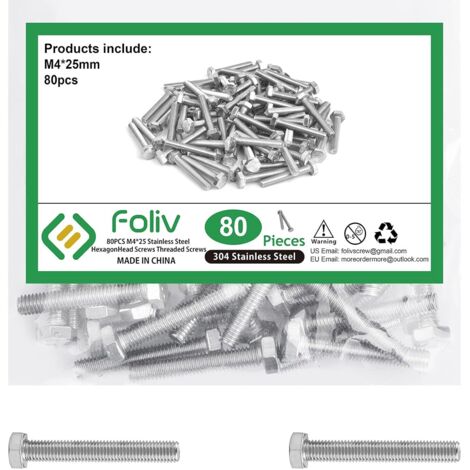 80X VITE ESAGONALE ACCIAIO INOX 304 M4X25 FILETTATURA COMPLETA