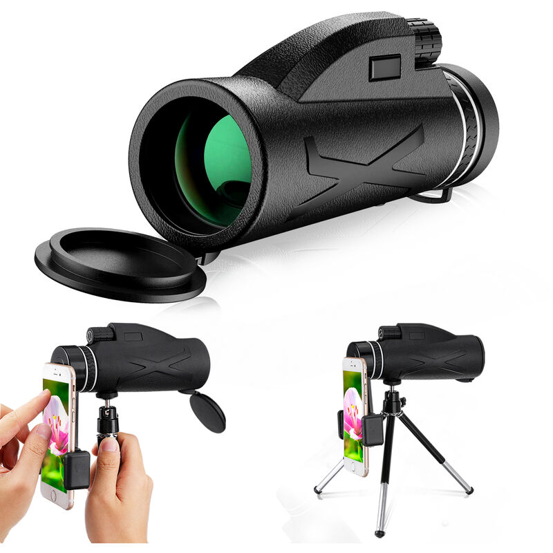 

Mohoo - 80X100 Telescopio Monocular, Multicapa HD Película Verde, Soporte para Celular (Negro)