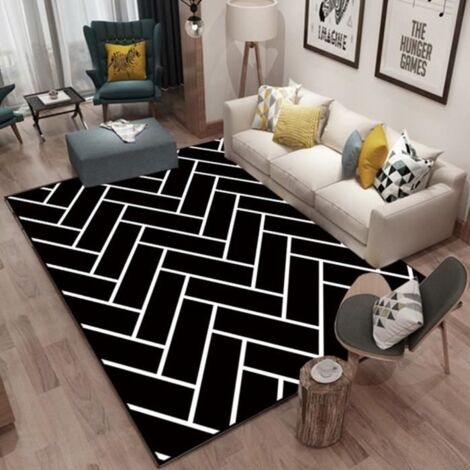 80x120cm Tapis d'entrée interieur absorbant antiderapant tapis de salon moderne Tapis salle de bain antiderapant pour chambre Noir