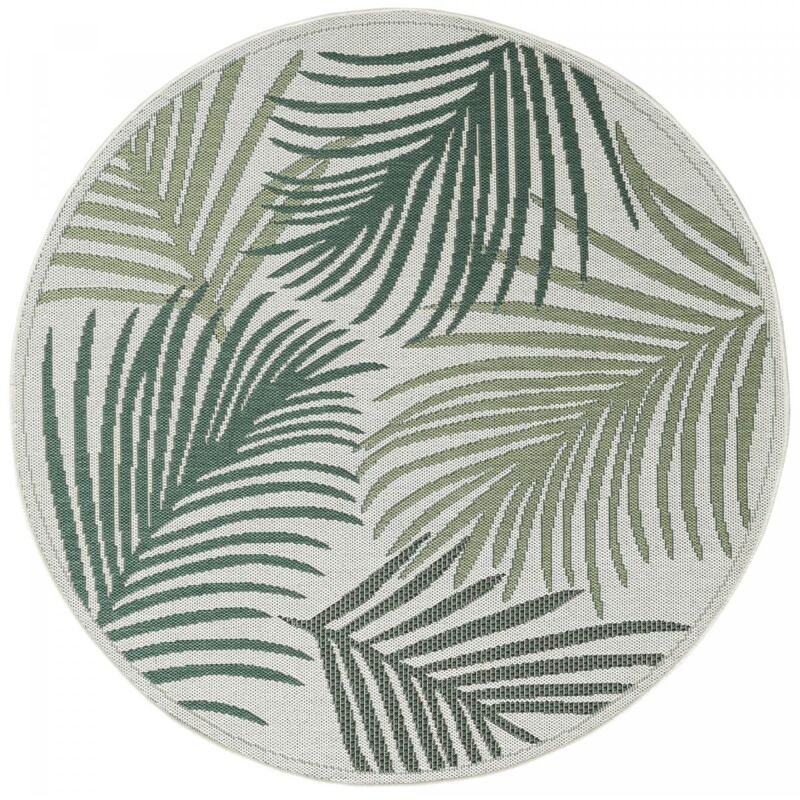 Dezenco - Tapis extérieur kilim Ø160cm vert et vert clair rond greenleaf