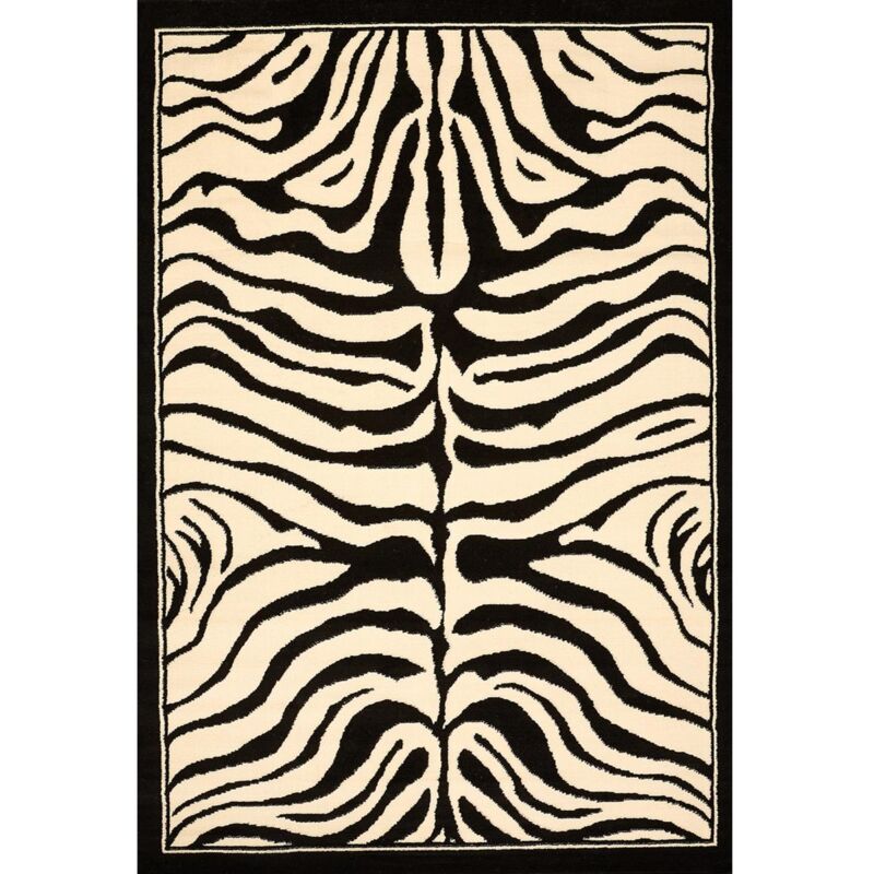 Tapis salon et chambre 190x280 noir rectangle tissé motif animaux AF1 zebro