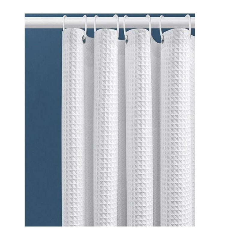 Shining House - 80x180CM (Blanc) Rideau de Douche Gaufre avec Anneaux en Métal Rideau de Douche Baignoire Anti Moisissure Tissu Rideau Salle de Bain