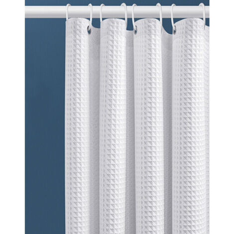 80x180CM Rideau de Douche Gaufre avec Anneaux en Métal Rideau de Douche Baignoire Anti Moisissure Tissu Rideau Salle de Bain Robuste pour Baignoire Cabine de Douche, Ourlet Lesté(Blanc)