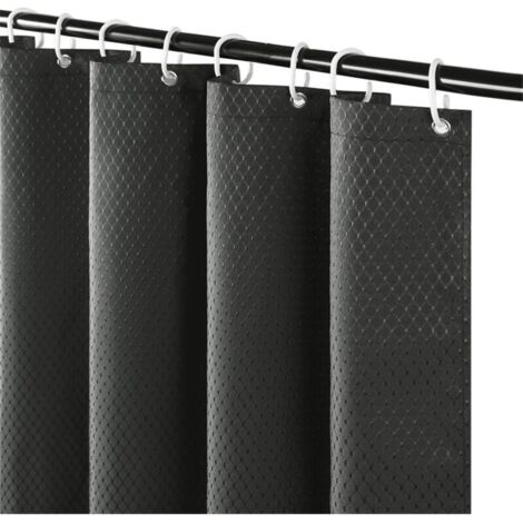 （80x180cm）Rideau de Douche Tissu Anti Moisissure et Lavable Gris Foncé Gaufre Épais Rideaux de Bain Imperméable en Polyester pour Baignoire Salle de Bain avec 12 Anneaux