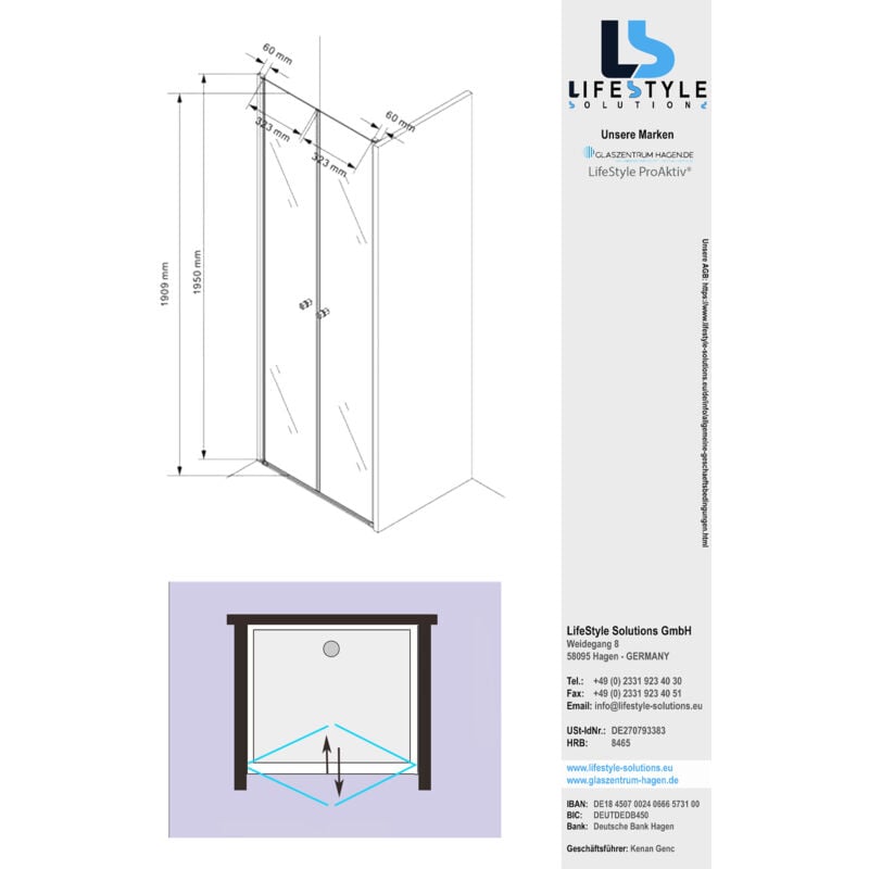 Glaszentrum Hagen - 80x195cm Porte de niche cabine de douche - sans bac de douche